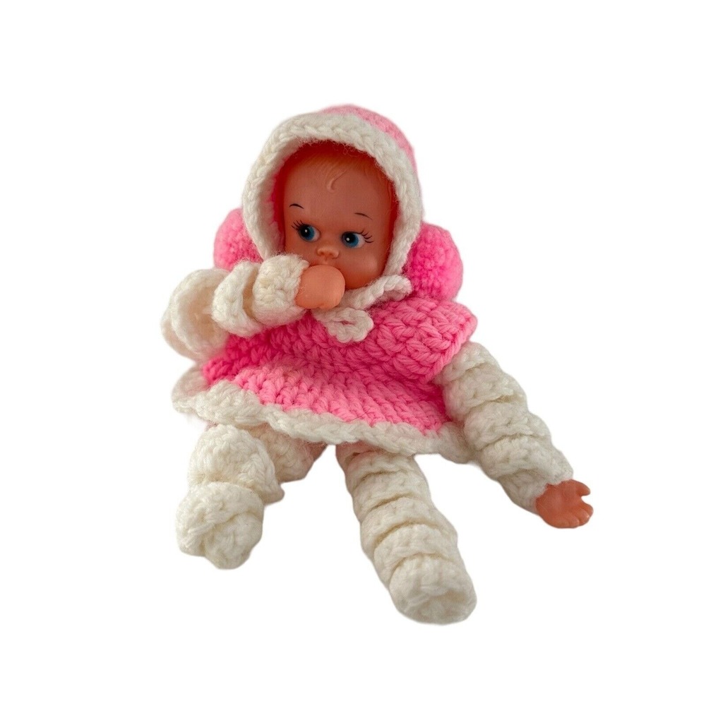 Vintage 8-Inch Baby Doll Kewpie Crochet Pink Outfit 1960‎ Handmade Kitsch Retro